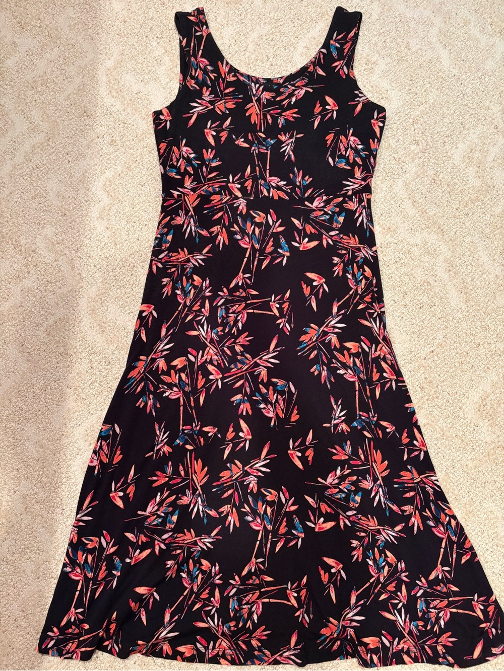 Black Tropical Floral Sleeveless A-Line Dress